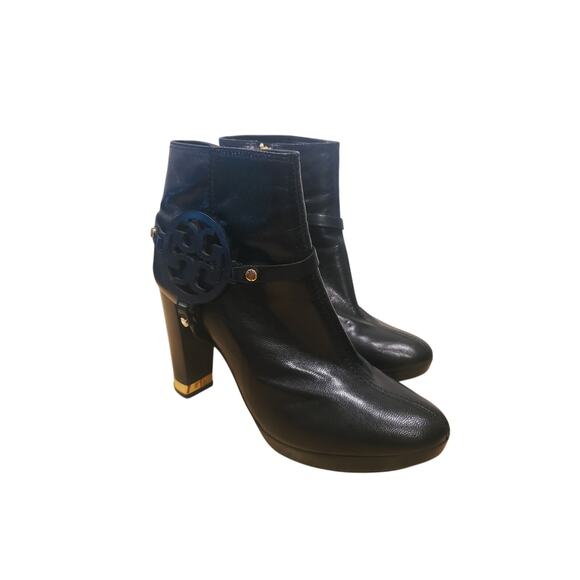 Tory Burch Leather Whitney Ankle Bootie Black/Gold Logo Size 9.5 - Picture 3 of 14